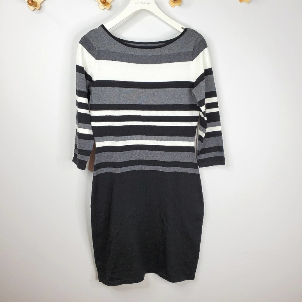 Ralph Lauren striped knit sweater dress grey PS